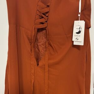 Rust Orange Lace-Up Dress